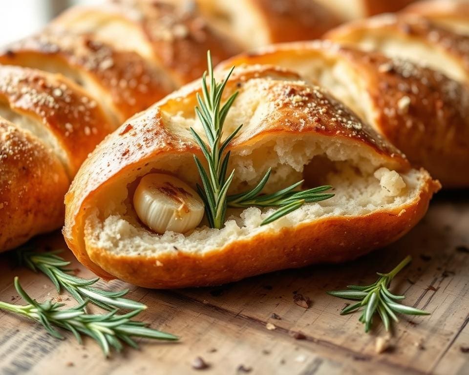 Ambachtelijke baguette met knoflook en rozemarijn