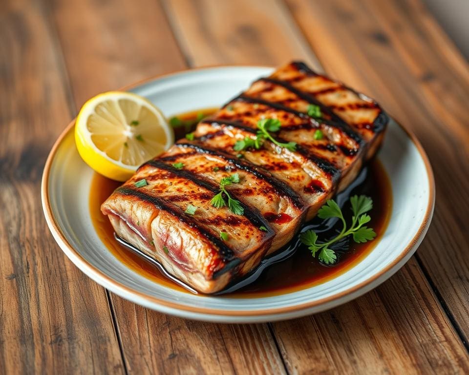 Gegrilde tonijnsteak met een sojasausmarinade