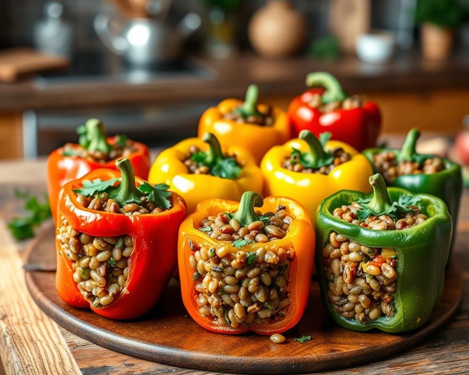 Gevulde paprika’s met linzen en kruiden