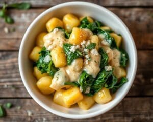 Gnocchi met spinazie en een romige kaassaus