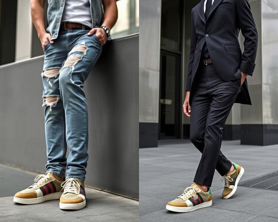 Gucci leren sneakers in casual outfits en zakelijke kleding