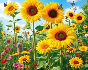 Hoe combineer je zonnebloemen met andere planten?