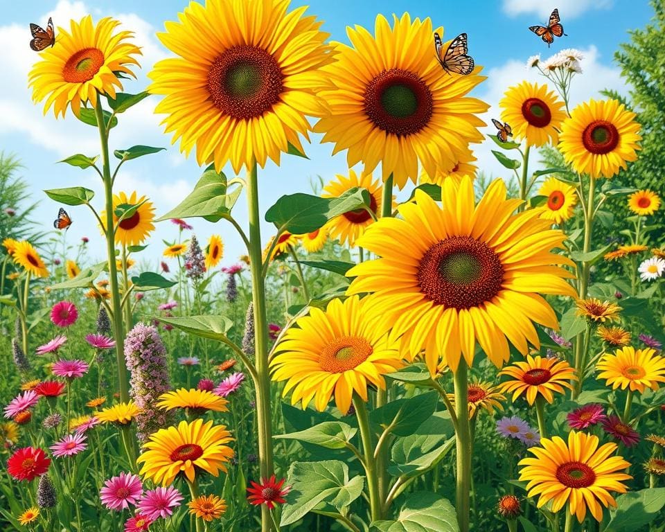 Hoe combineer je zonnebloemen met andere planten?