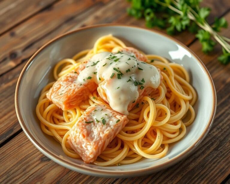 Pasta met zalm en een romige citroensaus