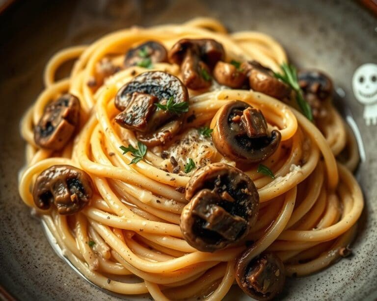 Romige pasta met champignons en truffelolie