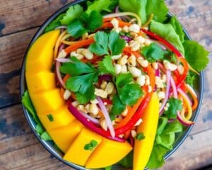 Thaise salade met mango, koriander en pinda’s