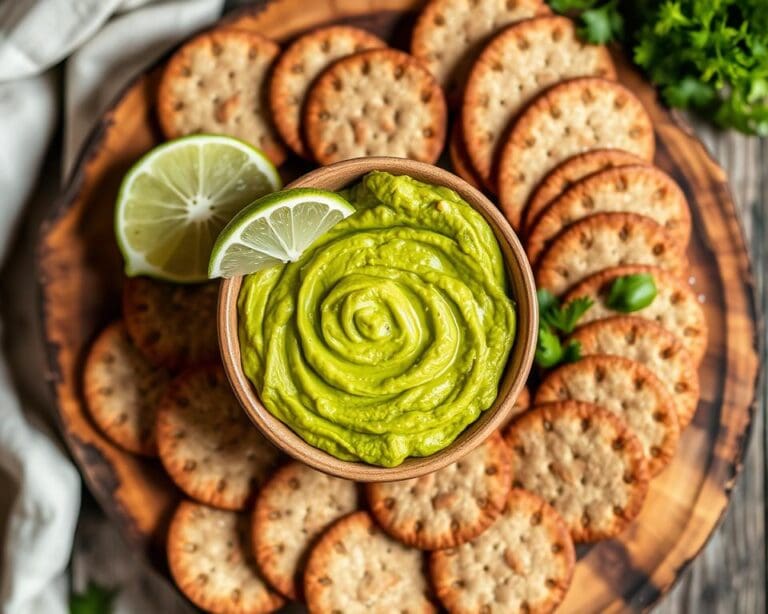 Volkoren crackers met een avocado-limoendip