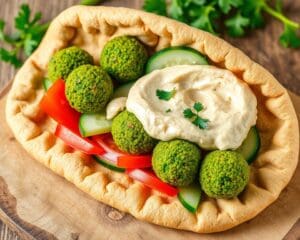 Volkoren pita met falafel en hummus