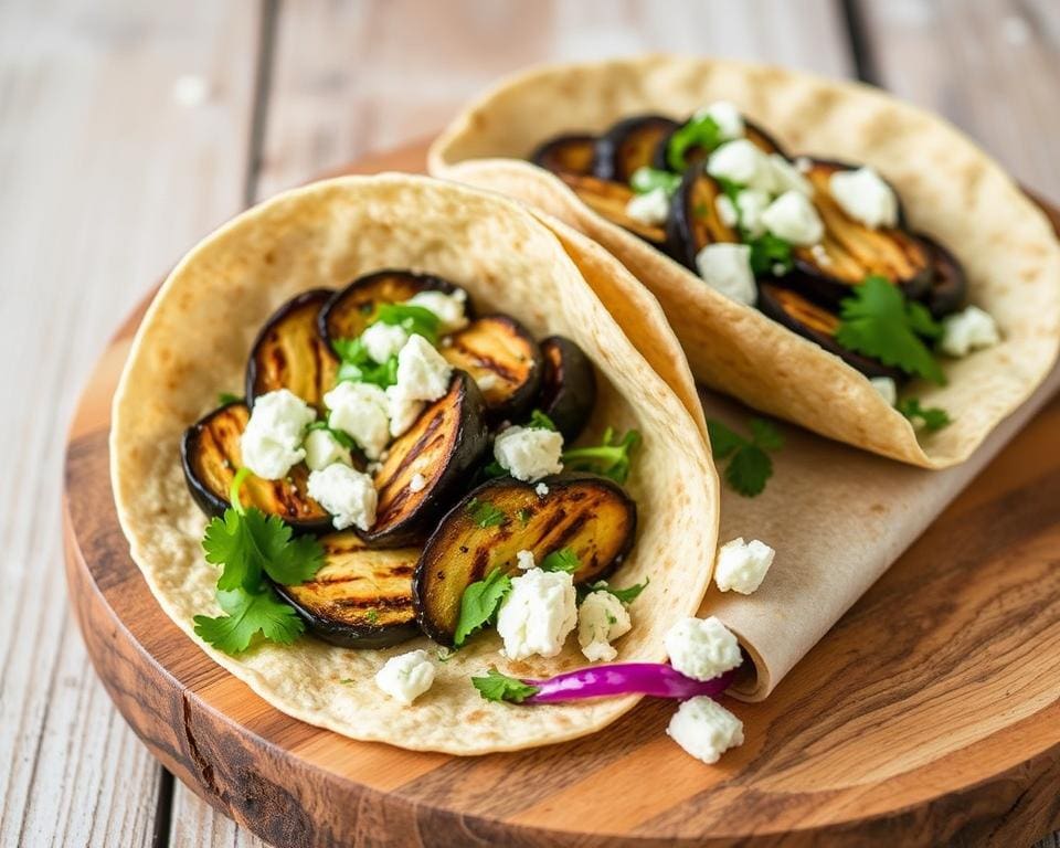 Volkoren wraps met gegrilde aubergine en feta