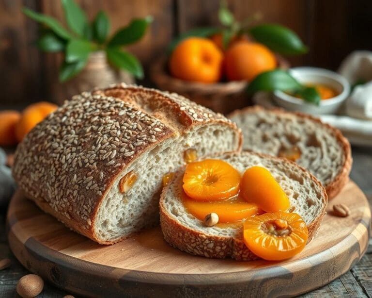 Volkorenbrood met abrikozen en amandelspijs