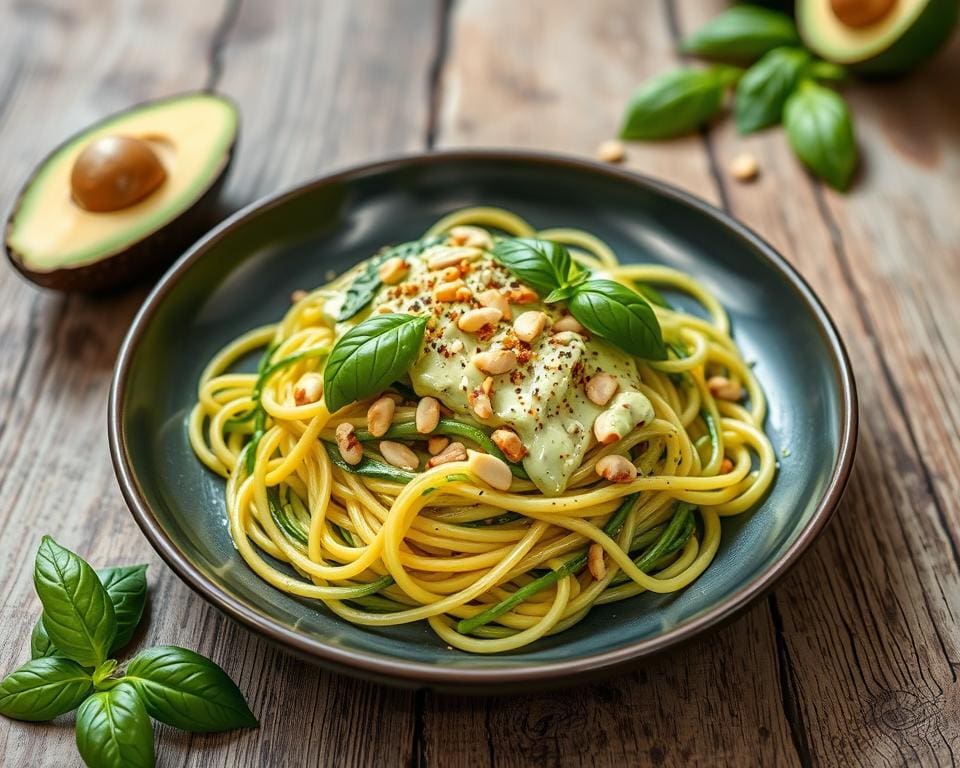 courgette spaghetti met romige avocado-dressing