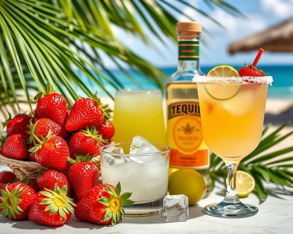 ingrediënten voor Frozen Strawberry Margarita