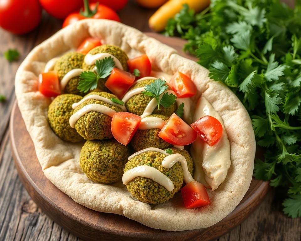 volkoren pita met falafel en hummus