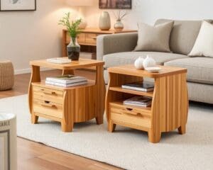 Bamboe bijzettafels met geïntegreerde opbergruimte