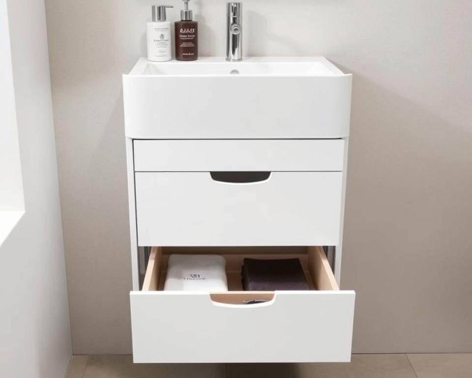 Compacte badkamerkast met schuifladen: overzichtelijk en stijlvol