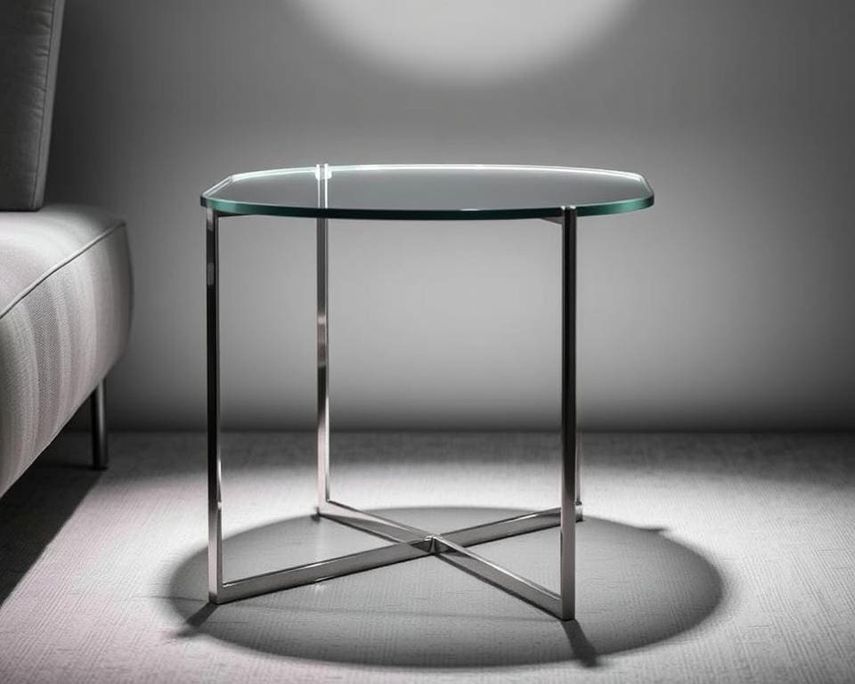 Design bijzettafel in glas en staal: minimalistisch en elegant