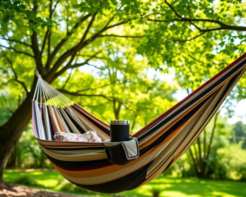 Hangmatten met geïntegreerde bekerhouder