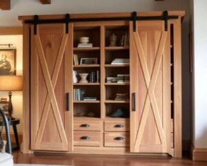 Houten boekenkast met schuifdeuren: rustiek en praktisch