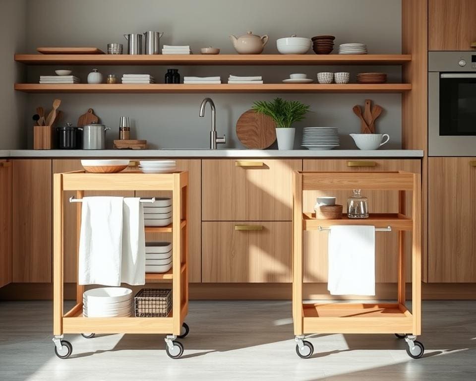 Keukentrolleys met geïntegreerde handdoekhouder