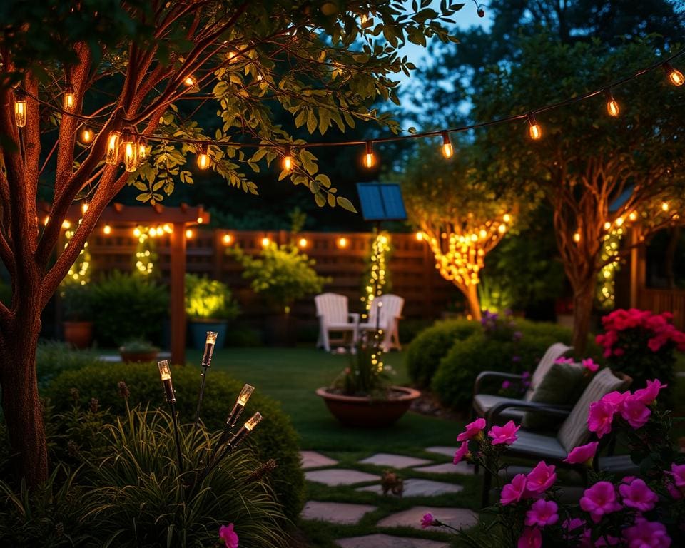 LED-lichtslingers met zonne-energie: sfeer in de tuin