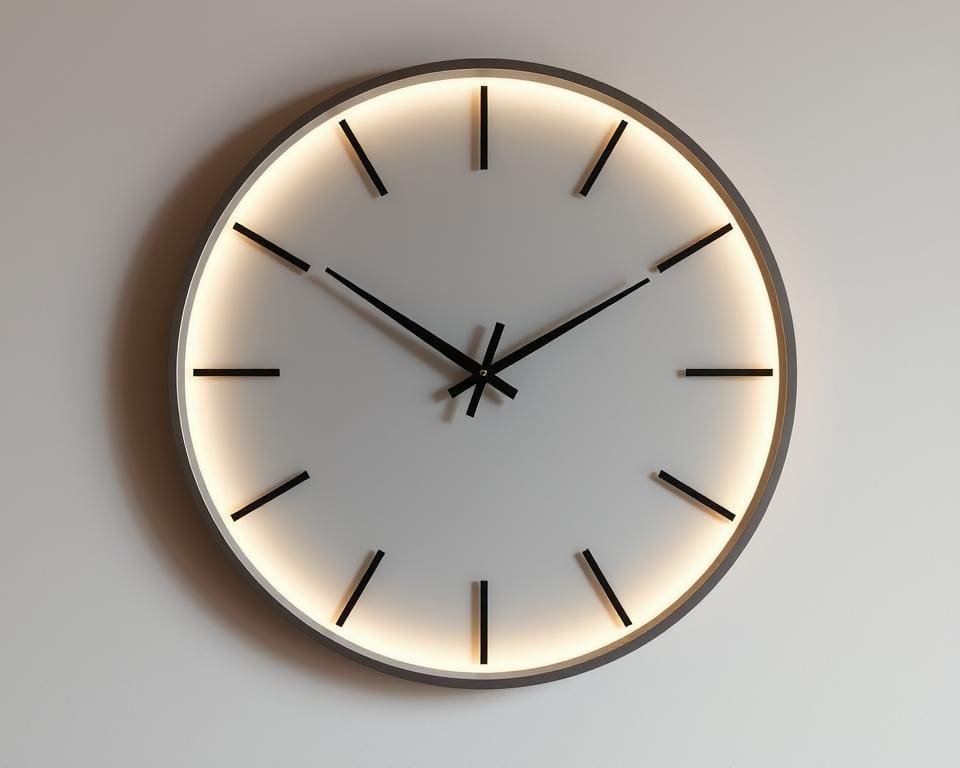 Moderne wandklok met stille wijzers: tijdloos en geluidloos
