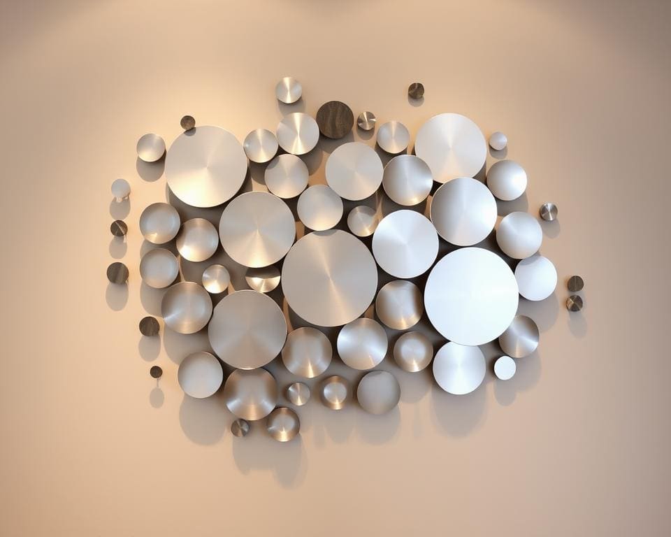 Wanddecoratie in metalen cirkels: modern en decoratief