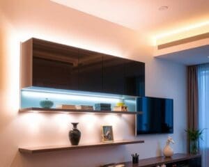 Wandkast met LED-strips: opbergruimte en sfeer