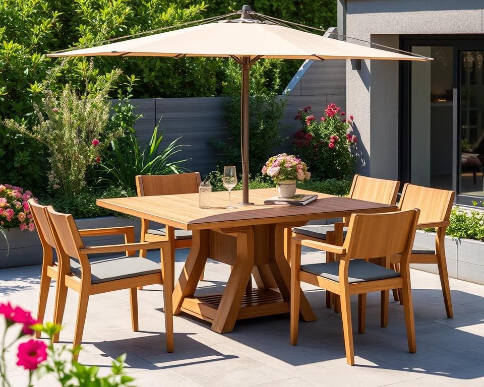 Tuintafels met ingebouwde parapluhouder