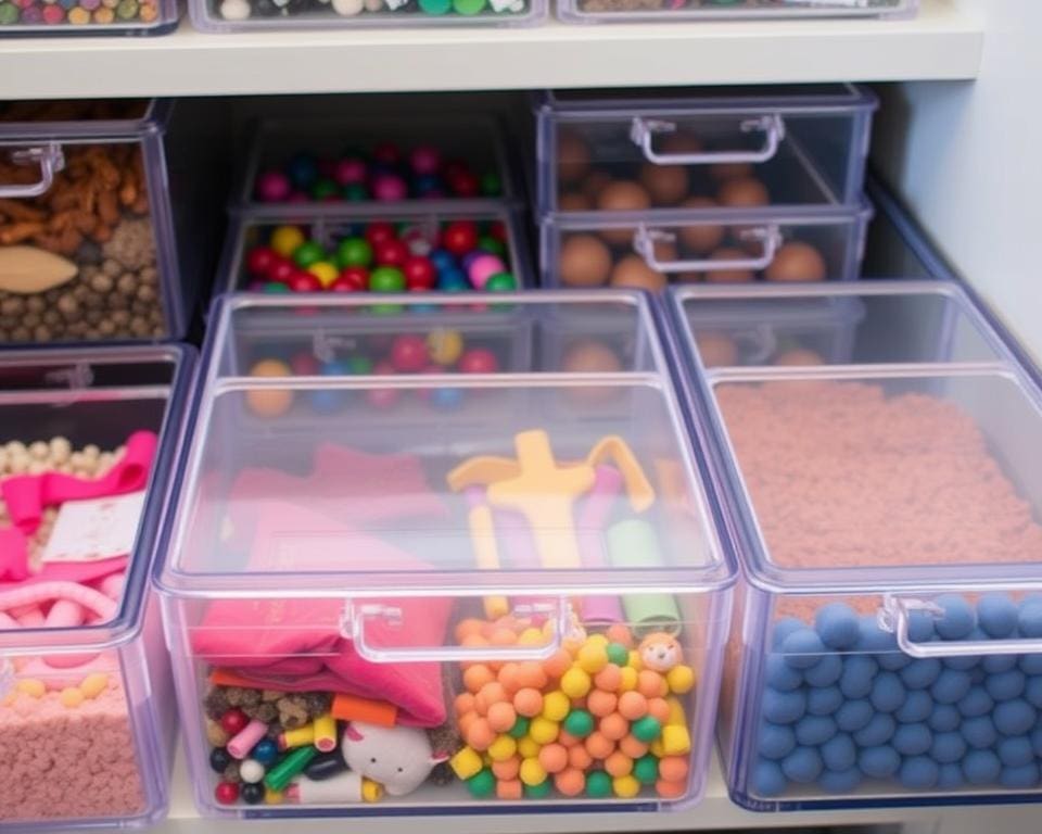 Opberglades met doorzichtige deksels