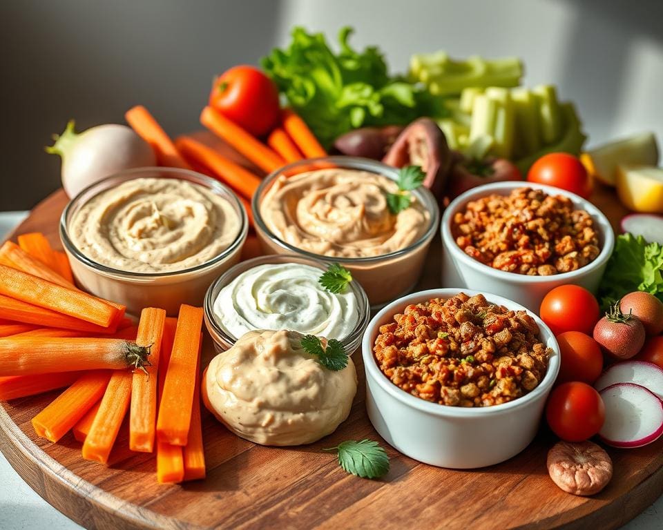zelfgemaakte dips met groenten